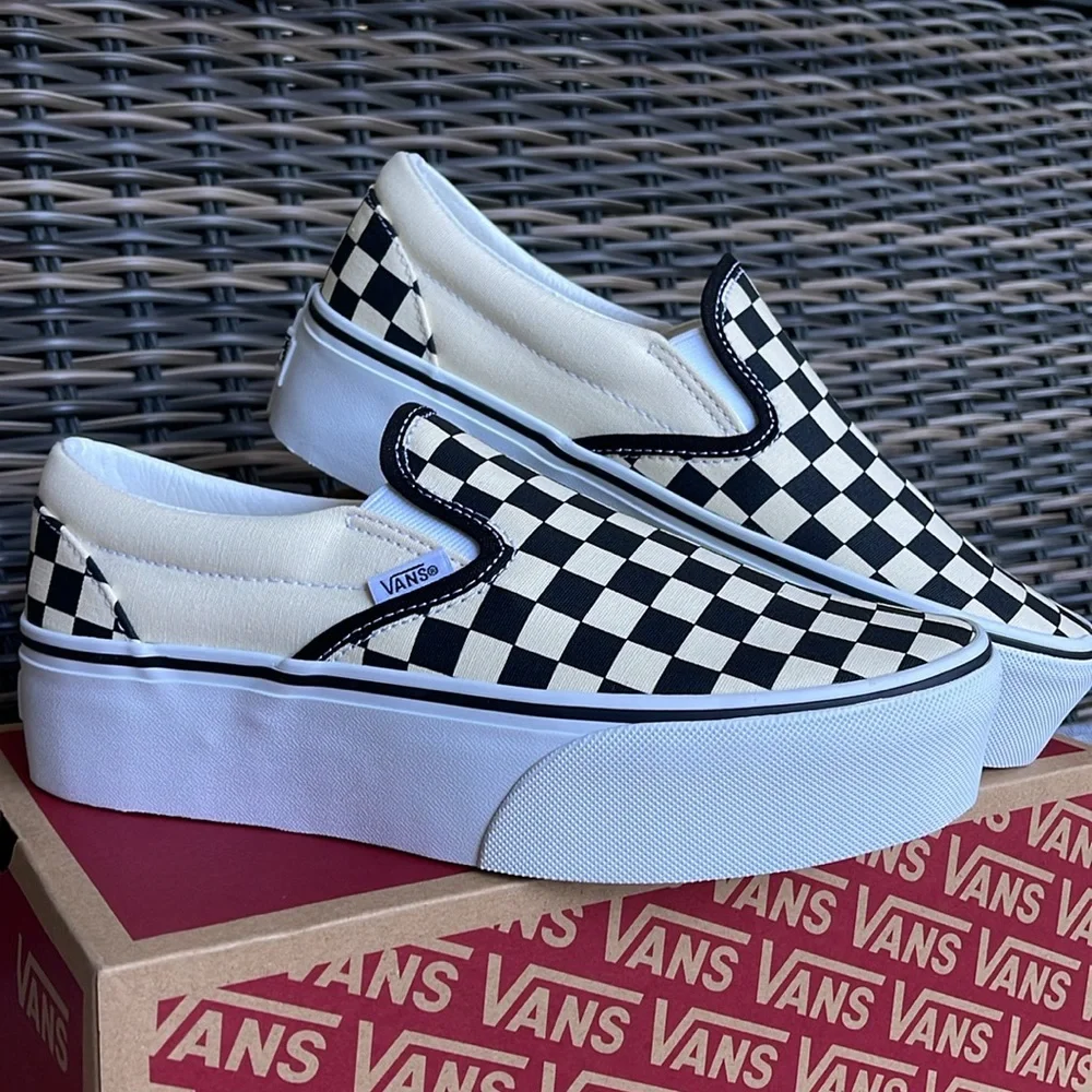 Vans WMNS Classic Slip-On Stackf Checkerboard Black/Classi VN0A7Q5RTYQ Platforms